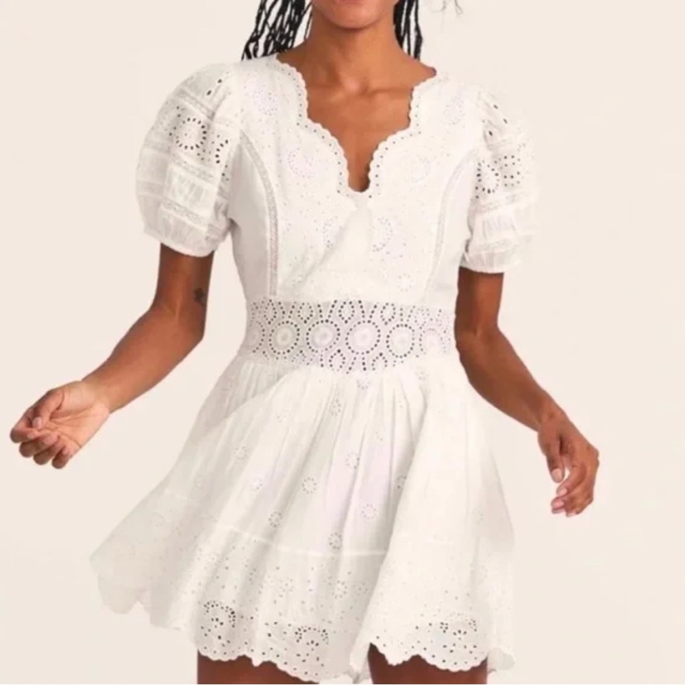 LoveShackFancy White Eyelet Mini Dress